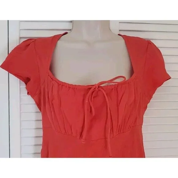 NEW FREE PEOPLE FREE-EST NATALYA SMOCKED COTTON WARM RED RUCHED MIDI DRESS SZ XS - Picture 6 of 10